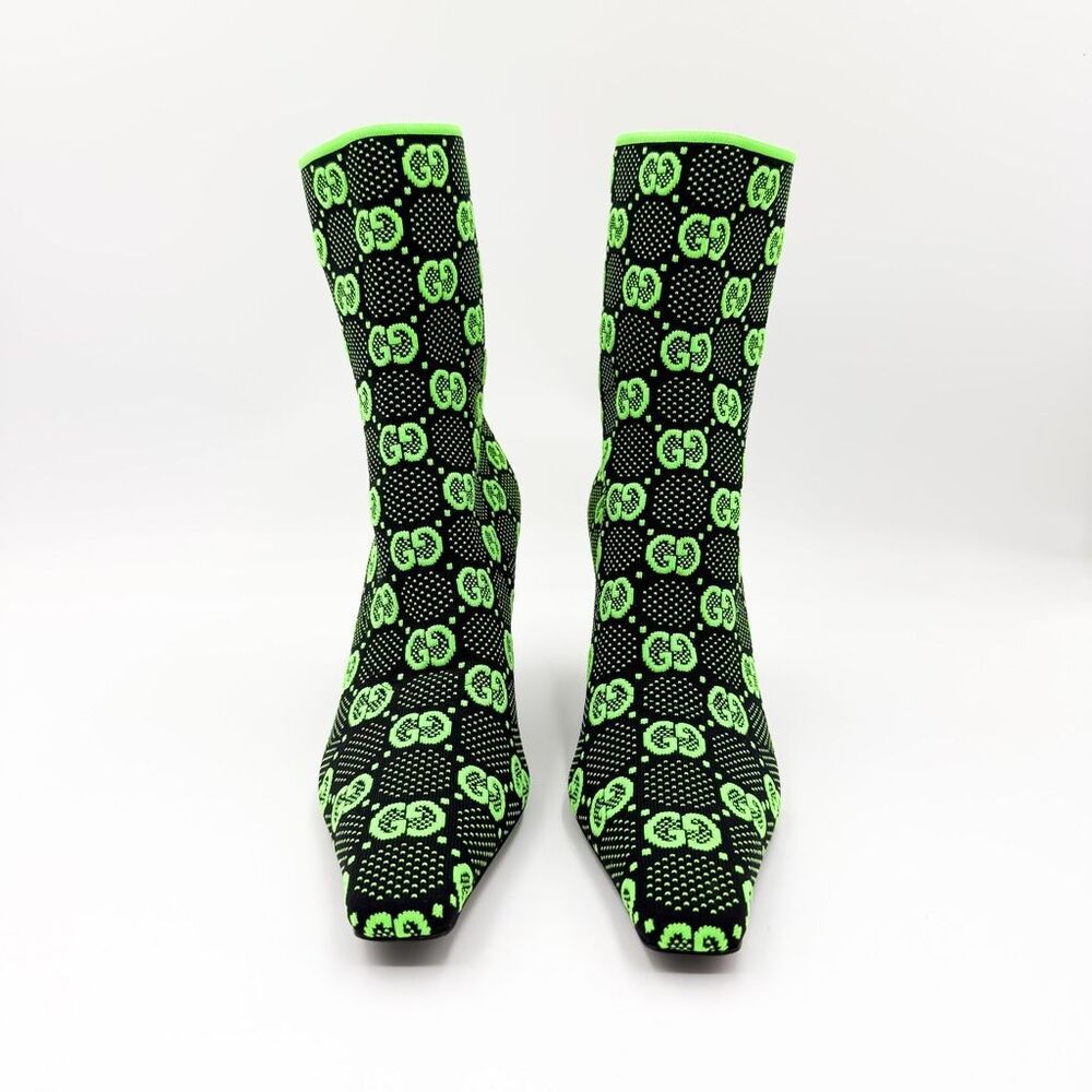 Gucci GG Sock Boot Green Black Heels Bootie Eu 39 US 9 - Picture 2 of 10